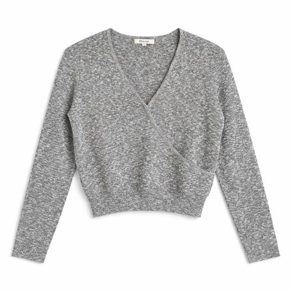 Madewell Sweaters - Madewell Gray Faux Wrap Ribbed Cropped Sweater Long Sleeve Size Small